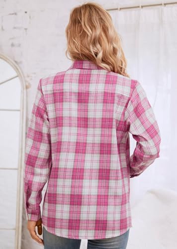 Image of SANGTREE Women and Girls Long Sleeve Flannel Casual Button Down Plaid Shirt