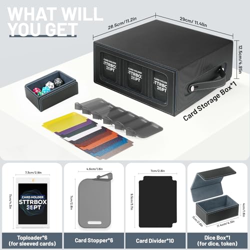 STTRBOX Commander Deck Box with Handle, Trading Card Storage Box for MTG&TCG.7 in 1 MTG Deck Box with 6 Toploaders, 6 Stoppers, 10 Colorful Dividers.(Black & Grey, 7 IN 1) - image 2