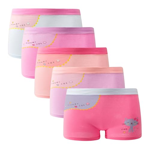 (5pack+5pair Girls Cat Boyshorts Underwear with Pink Cotton Crew Ankle Socks for Age 6-8 Years2