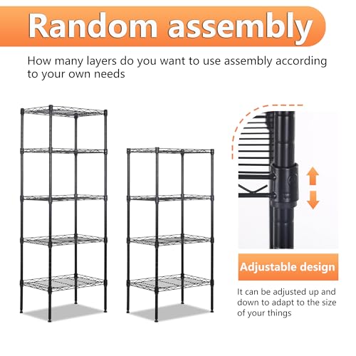 Image of BestOffice | 5-Tier Wire Storage Shelves | 17x12x48 | Black | with Adjustable Racks | Heavy-Duty Metal Shelf, Holds Upto 750 lbs | No-Tool Assembly | Ideal for Home & Garage Shelving