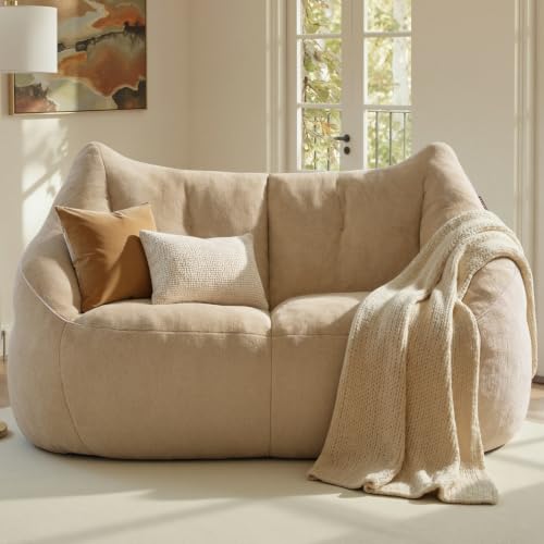 Image of Relefree Oversized Bean Bag Chairs for Adults,Bean Bag Loveseat Sofa,Boneless loveseat for Reading,2 Seater Lazy Sofa for Small Spaces,Mini Small Couches for Living Room,Bedroom,Apartment,Latte Brown