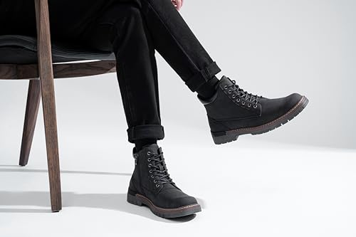 Image of Jousen Mens Chukka Boots Lace-Up Side Zipper Ankle Support Boots for Men | Synthetic upper, non-slip rubber sole, removable memory foam insoles, padded collar ankle support, wide available