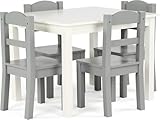 Tot Tutors Springfield Collection Kids Wood Table & 4 Chair Set, White/Grey
