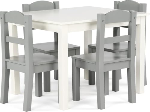Humble Crew Kids Wooden Table and 4 Chairs Set, White/Grey -...