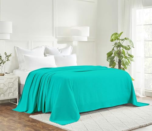 Superior Waffle Weave Cotton Blanket, for Picnic, Beach, Traveling or Camping, Comfy Blanket, Bedroom Decor, Essentials, Cover for Bed, Couch, Lounging, Honeycomb Knit, Full/Queen, Turquoise by SUPERIOR - Image 8