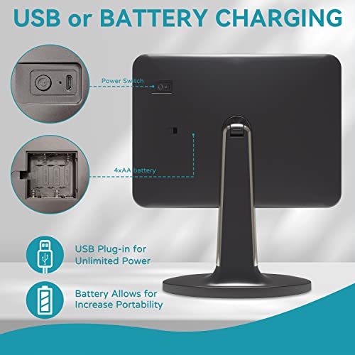 Rolove Makeup Mirror With Lights, 13"X10" Lighted Makeup Vanity Mirror, Portable Tabletop Cosmetic Make Up Mirror With Sensor Touch Dimmable, Dual Power Supply, 10X Magnifying Mirror, Gray #TOP4