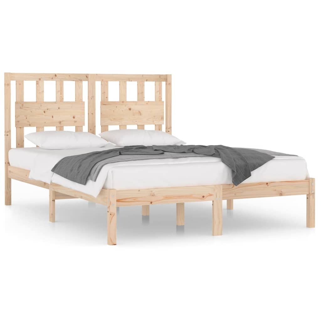lite drewno sosnowe klasyczna drewniana rama brąz 135 x 190 cm | Rama łóżka 135x190 cm lite drewno sosnowe podwójna drewniana stelaż pod materac