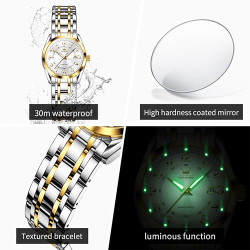 Image of OLEVS Womens Watches Classic Dress Quartz Female Wristwatch Ladies Stainless Steel Waterproof Luminous Date Easy Read Watch for Lady