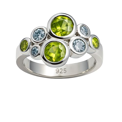Péridot et topaze bleue bague argent sterling anti-ternissement