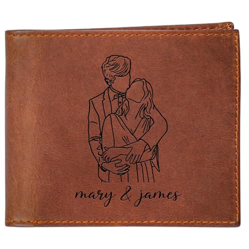 Personalized Photo Wallet for Men, Custom Engraved Leather Wallets, Customized Gifts for Anniversary, Him, Dad, Boyfriend, Husband, Son, Groom, Christmas, Birthday, Fathers Day