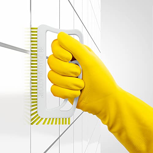 Image of Fuginator Scrub Brush for Tile and Grout: Stiff Nylon Bristle Scrubbing Brush - Bathtub and Shower Scrubber for Floor Joints and Tile Seams - Cleaning Brush (White /Yellow)
