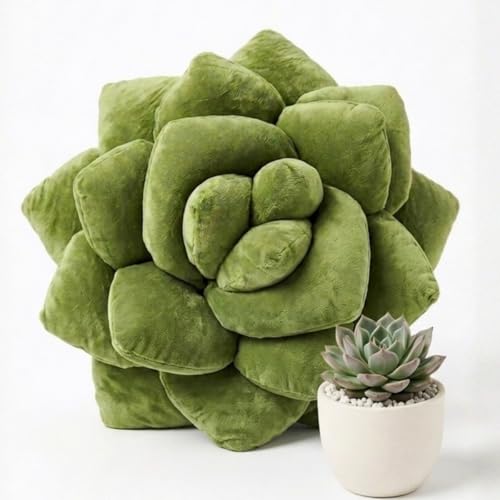 Image of Green Philosophy Co. Succulent Pillow 16 inch - Soft 3D Decorative Flower Throw Pillow, Unique Olive Green Plush Flower Cushion, Perfect for Couch, Sofa, Bedroom Decor, Gift for Plant Lovers