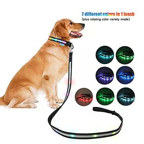 Led Dog Lead,Lighted Dog Lead for Night Walking,USB Rechargeable RGB Color Changing Heavy Duty Light Up Dog Leash Padded Handle Glow in The Dark Led Leashes for Small Medium Large Dogs-1.8M - Image 3