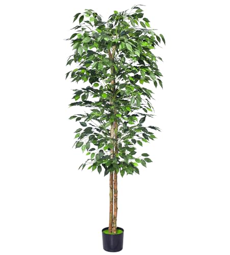 HAIHONG 1Pack 6FT Artificial Ficus Tree with Realistic Leaves and Natural Trunk, Faux Ficus Tree...