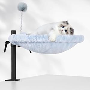 Odoland Cat Desk Bed – 360°Rotatable Adjustable Height Desktop Kitten Bed Deskside Dreamer Indoor Cats Hammock Comes with Mesh and Plush Washable Fabrics for Cat