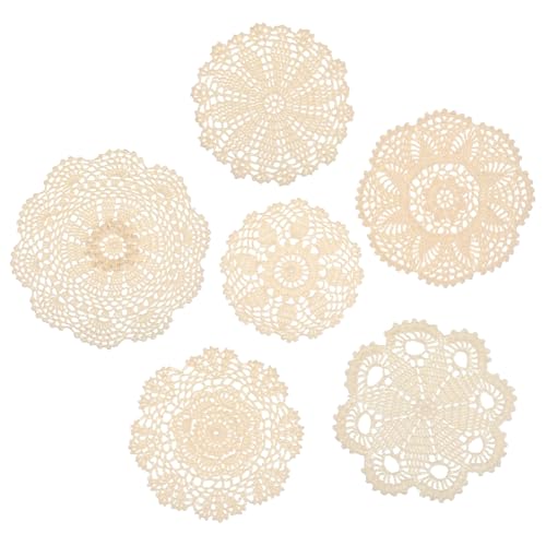 Ouligay 6 PCS 6 Inch White Lace Doilies for Table Vintage Crochet Doilies for Tables Lace Coasters Rustic Handmade Round Placemats for Kitchen Dining Room Christmas Winter Wedding Cup Vase Decoration