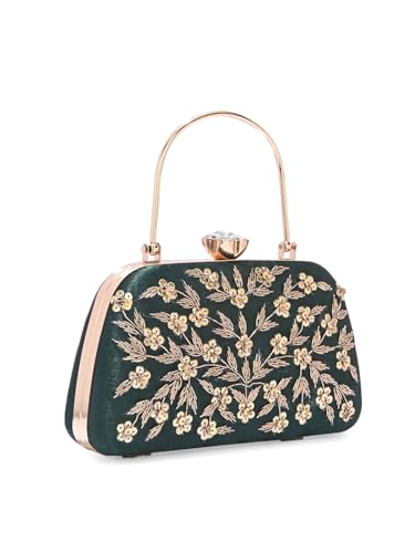 Image of TOOBA Handicraft Women's Beautiful Bling Box Clutch Bag | Evening Bag, Bridal Purse & Party Handbag | Wedding & Special Occasion Clutch (Small Boat)