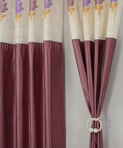 Image of LaVichitra 1 Piece Semi Sheer Floral Net Curtain - 9 X 4 Feet, Long Door Curtains, Burgundy