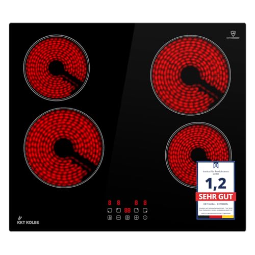 KKT KOLBE Kochfeld Kochplatte Autark Glaskeramik Heizspiralen 60 cm | 6 kW | 4 Zonen | 9 Stufen | Rahmenlos | Touch | Abschalt-Timer | Kindersicherung | CH5900RL