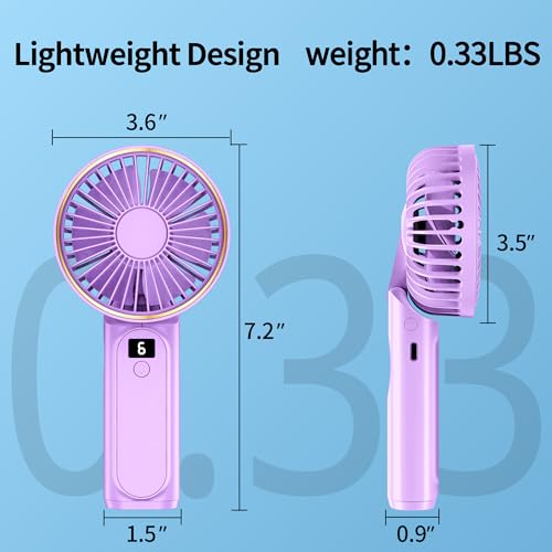 Portable Hand Fan, Mini Rechargeable Small Fan, 4000mAh Long-Lasting Battery Fan, 180° Foldable Table Fan, 6-Speed Quiet Fan with LCD Display, Lanyard Neck Fan for Travel, Makeup, Office (Lightpurple) 2 41ekMV+7k L