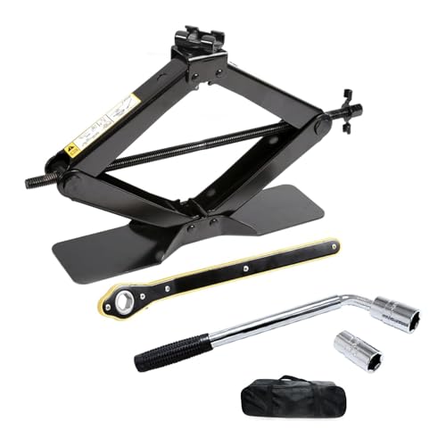 Image of Scissor Jack, Oversized Base, Quick-Lift Screw, Saving Strength Design, Ideal for Auto /Pickup /Truck /SUV /MPV (3Ton Jack + Lug Wrench)