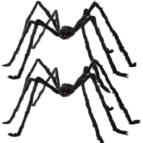 QPMR 2PCS 5Ft. Halloween Giant Fake Spiders, Halloween Decor, Halloween Decorations Outdoor, Halloween Decorations Indoor, Scary Deco, Black, for Party Cover