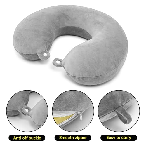 Image of 2 Packs Travel Neck Pillow Cover, Reusable U Shaped Neck Pillow Washable Cover, Grey Soft Smooth Neck Pillow Cover Airplane Pillow Cover (Only Pillow Covers,No Filler)