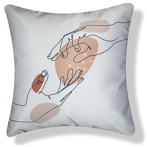 Image of Decorative Satin Sofa Cushion Covers Set of 5, 16 inch x 16 inch, Sofa Cushion Pillow Cover, Brown and White, Tea Time Design, Zipper Closure (Lunar, 16X16 Inches)