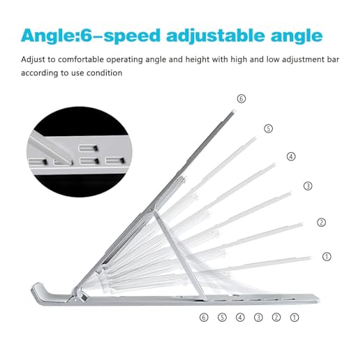 Image of Atevon Foldable Aluminum Laptop Stand - 6-Level Adjustable Riser for 10-15.6 MacBook, Notebooks & Tablets | Portable Holder for Desk, Office, Reading (Silver)