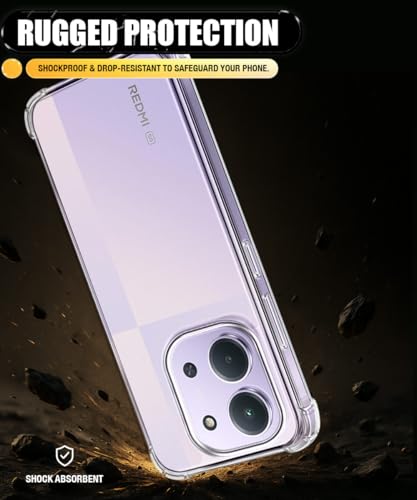 Image of WOW IMAGINE Ultra-Hybrid Crystal Clear Back Case for Mi Redmi 15C 5G | Poco C85 5G | Shockproof Design | Camera Protection Bump | Hard Mobile Back Cover with Cushioned Edges - Transparent