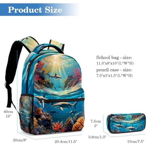 Sac à dos requin mignon et trousse multicolore pour étudiants