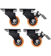 Caneuf Pack of 4 with Brakes & 2 Without/Soft Rubber Swivel Orange Caster Wheel with 360 Degree R...