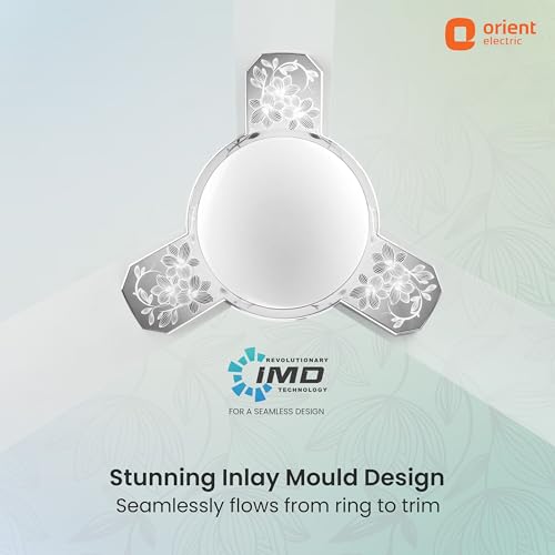 Image of Orient Electric 1200 mm Mozart ceiling fan| Designer fan with seamless ring to trim design | Anti-rust Aluminium blades| Decorative Inlay Mould Design | 5-years warranty | Nature Floral White