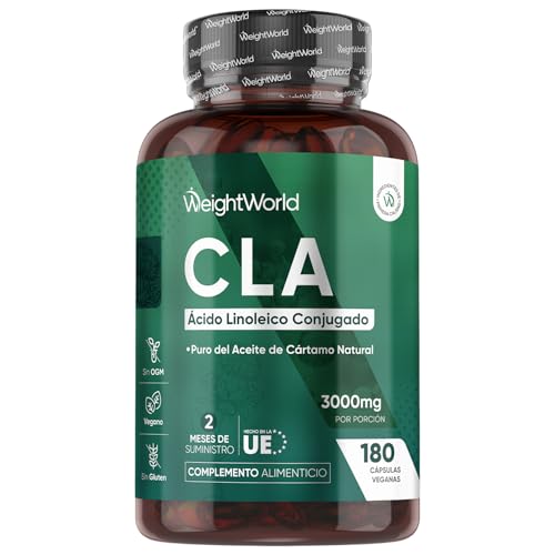 CLA Ácido Linoleico Conjugado 3000mg 180 Cápsulas - Suplemento Keto de Perlas de Aceite de Cártamo Puro - Fuente Natural de Ácidos Grasos Omega 6 Sin Lactosa, Para 2 Meses