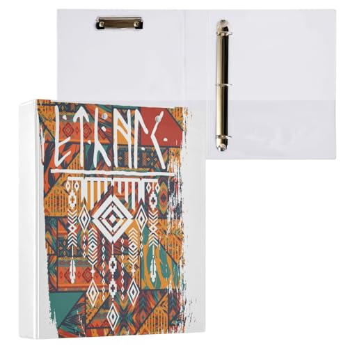 リングファイル ルーズリーフ バインダー a4 民族風 アフリカ アメリカ インディアン 南米 Dリング 3穴 200枚収納 クリップ&収納ポケット付き 書類整理 事務用品