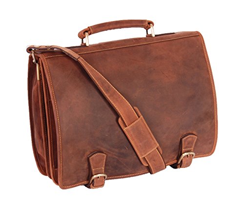 Mens Real Leather Messenger Satchel Organiser Laptop Bag Briefcase Hall Tan