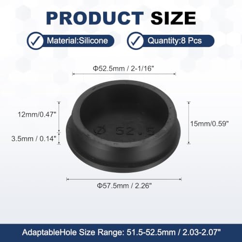 Image of MECCANIXITY 8pcs T-Shaped Silicone Plugs 52.5mm 2-1 /16 Inch Dia Snap in Plug Hole Seal Cover Round Rubber Stopper for 51.5-52.5mm Holes Kitchen Rubber Bulkheads Waterproof Sealing, Black