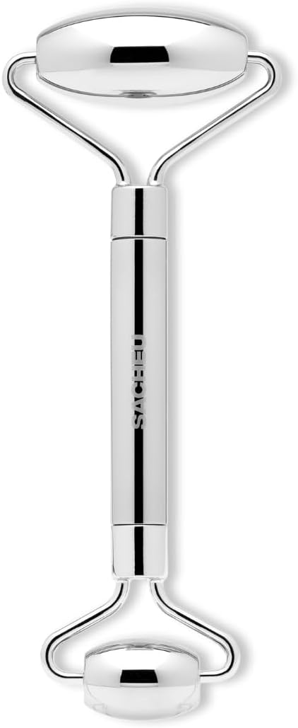Sacheu Stainless Steel Face Roller Skin Care and Lymphatic Drainage — Cooling Metal Roller for Puffiness, Wrinkles, and Face Lifting, Dual-Sided Facial and Eye Massager, Includes Travel Pouch