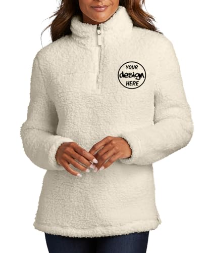 INK STITCH Women L130 Custom Embroidery Add Logo Texts Personalized Sherpa Cozy Quarter Fleece Zip Up