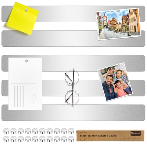 Wukong Magnettafel Memotafel 30x4mm, 5 Stück Selbstklebend Magnetleisten mit 20 Stück 5x3mm Neodym Magnete Stark für Büro, Pinnwand, Fotowand, Dokumente (Silber)