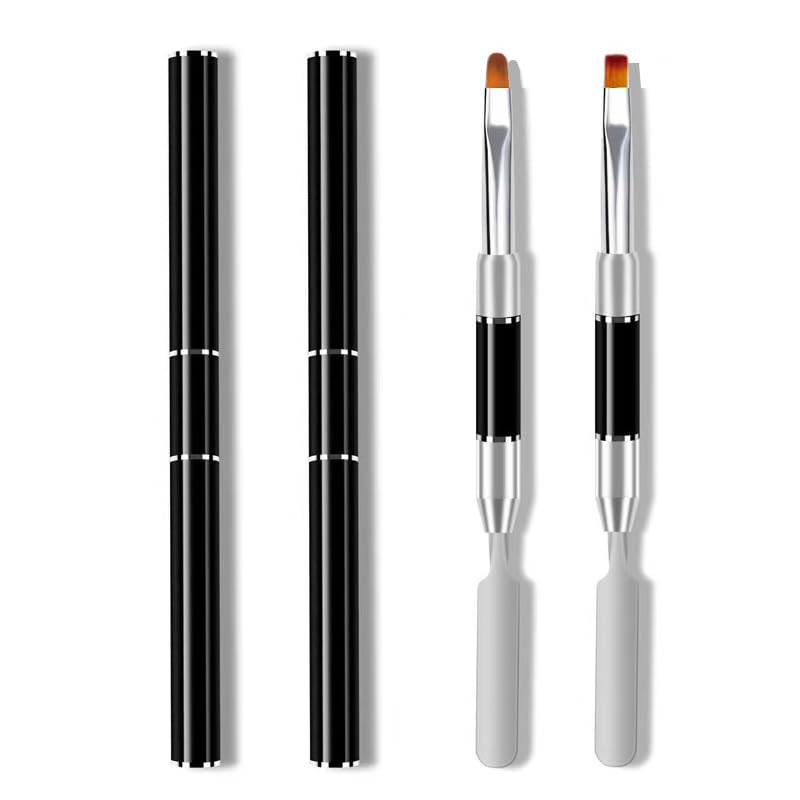 Metallic Nail Brushes, 2Pcs Nail Art Brushes, Dual-Ended Polygel Brush & Picker tool, Magic Extender Gel Tool for UV/LED Nail Art, Acrylic Nails Extension, Extensions Builder, Black
