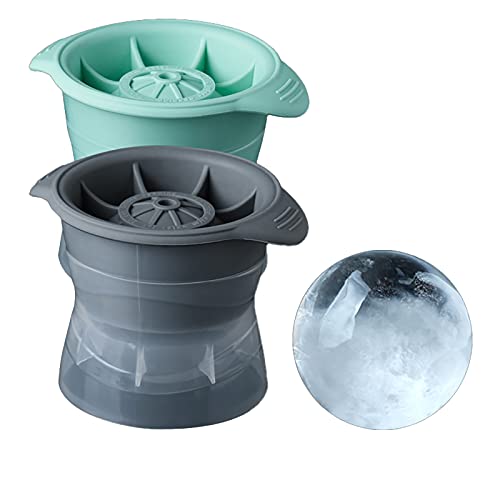 ZGHQHCDRH製氷器 製氷機 ロックアイス 大人の透明まる氷 フタ付 製氷皿 溶けにくい 透明氷 丸い氷直径6cm グレー+グリーン 2個