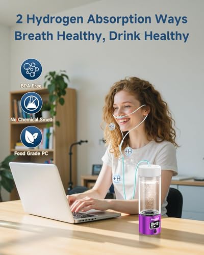 Image of Hydrogen Water Bottle - Portable, Rechargeable, LED Timer, Aluminum and Glass, 5000 PPB Hydrogen in 10 Minutes, for Husband, Father, Friend & Family, for Sports, Home, Office (Purple, 340ml)