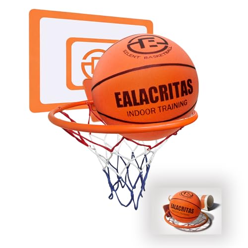 Silent Basketball(Size 7) + Indoor Basketball Hoop with Decorative Backboard Sticker Noise-Absorbing Foam for Indoor Dribbling and Shooting Practice (Decorative Stickers)