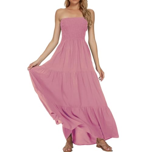 Image of Women's Summer Strapless Tube Top Maxi Dresses Off Shoulder Boho Beach Long Dress