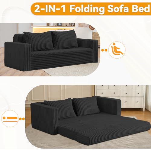 Image of HABUTWAY Folding Sofa Bed, 2 in 1 Convertible Sleeper Chair with 2 Pillows, Portable Fold Out Chair Bed with Armrest, Comfy Floor Couch, Lazy Sofa for Living Room Bedroom Dorm Home Office, Black