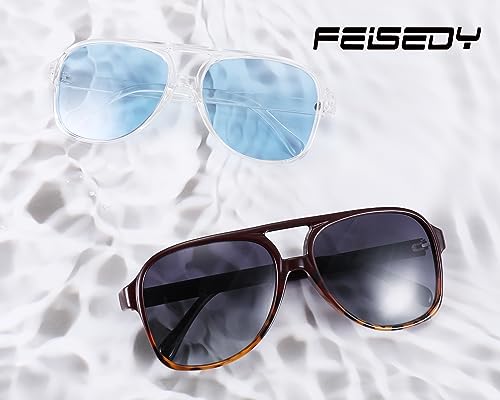 Image of FEISEDY Vintage Retro 70s Plastic Aviator Sunglasses Women Men Classic Large Squared Frame B2751