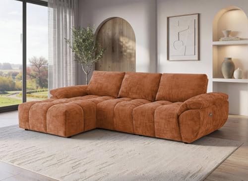 DecoInParis Canapé d’Angle Relax électrique en Velours chiné Terracotta Alpes - Angle Gauche