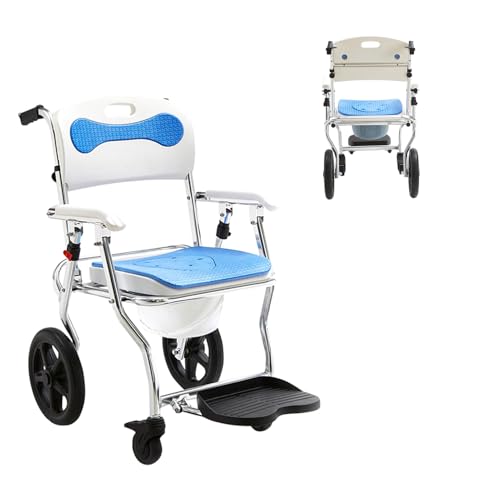 Joyfitness Sedia a rotelle da Toilette Pieghevole per Doccia, Sedia da Toilette Mobile per Doccia con Ruote bloccabili, Trasporto Accanto alla Sedia da Toilette per Anziani