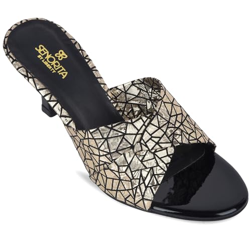 Image of Liberty Senorita STY-156E Sliders for Women - Black Flat Slip-On Slides | Soft Cushioned Footbed, Lightweight Everyday Fashion Footwear for Casual, College, Office, Festive, Daily & Indoor Wear